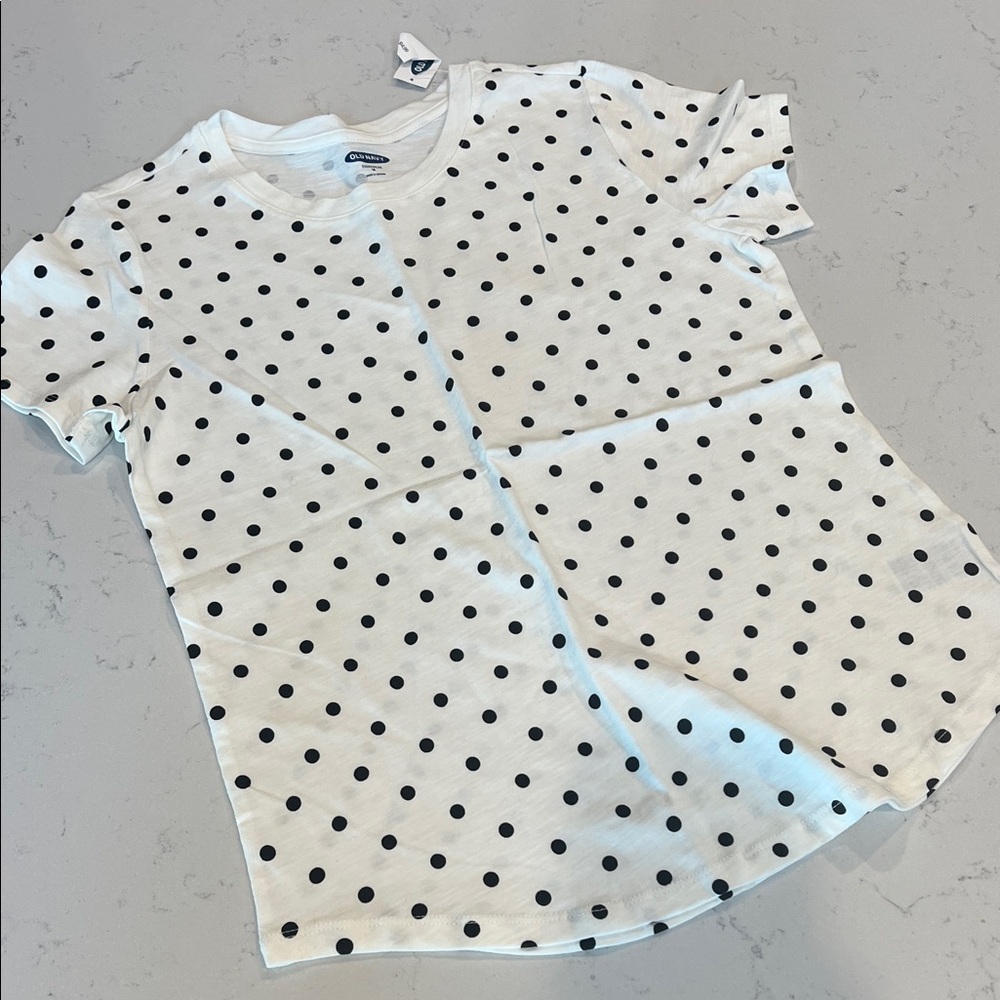 Old Navy White Tee with Black Polka Dots